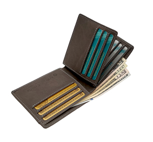 [La Mejor Oferta] Cartera Bifold Unisex Castello con Protección RFID, de Cuero Genuino Suave, Cierre de Broche, Forro de Poliéster, Grabado en Relieve, Negro/Marrón Oscuro - Product Image 1
