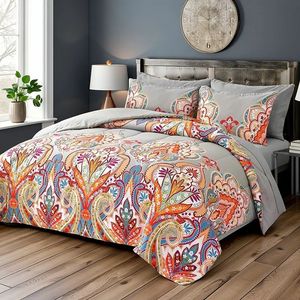 2 pezzi doppio Boho piumino grigio con motivo floreale arcobaleno - Product Image 2
