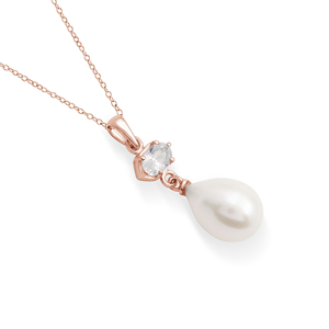 Collar con Colgante de Plata de Ley 925 con Topacio Blanco de Corte Ovalado y Perla de Agua Dulce, Estilo Clásico para Mujer, para Bodas y Fiestas - Product Image 4
