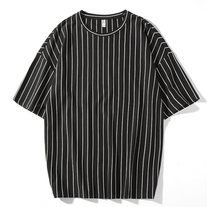 Custom Vertical <b>Striped</b> Oversized T-<b>Shirt</b>| Heavyweight Cotton Men Drop Shoulder Streetwear Tee| Loose Fit Casual <b>Black</b> <b>White</b> Top - Product Image 4