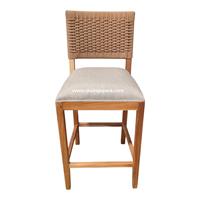 Chaise de bar en bois massif avec siège rembourré et dossier tressé, tabouret de comptoir pour restaurant, café, bar à domicile