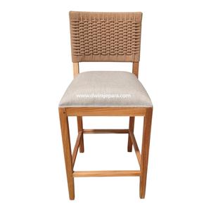 Solid Wood Bar Chair Upholstered Seat Woven <b>Back</b> <b>Counter</b> <b>Stool</b> for Restaurant Cafe Home Bar - Product Image 1
