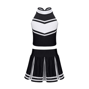Ensemble d'uniformes de cheerleading bicolores noir et blanc pour femmes adultes, deux pièces : crop top et jupe - Product Image 1