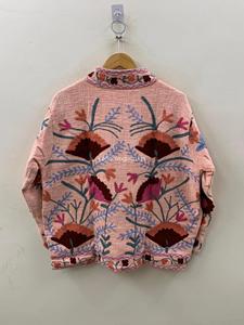 Manteau en coton brodé à la main à motifs floraux pour femmes, style bohème, manches longues, vêtement d'extérieur décontracté, col rabattu - Product Image 5