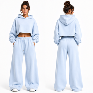Completo da donna <span class=keywords><strong>ONE</strong></span> <span class=keywords><strong>APEX</strong></span>: Felpa oversize cropped con lavaggio acido e pantaloni della tuta in pile a gamba larga, in cotone pesante 360g - Product Image 6