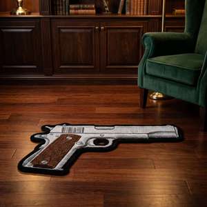 Tapis de sol unique en forme de pistolet, tufté à la main, noir et argenté, pour salon, chambre, salle de jeux et décoration de studio - Product Image 4