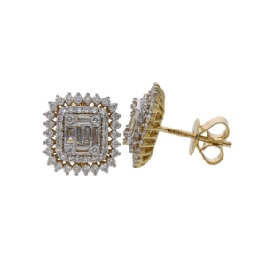 Luxurious Natural 14K Yellow Gold Rhodium Plated Round Brilliant Cut 1.08CTW Diamond Cluster Wedding Earrings Exquisite Design - Product Image 1