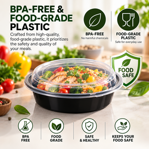 Recipiente Redondo de Plástico PP para Alimentos con Tapa Transparente, Apto para Microondas, para Comida para Llevar, Cocinas Comerciales y Entrega de Alimentos - Product Image 3