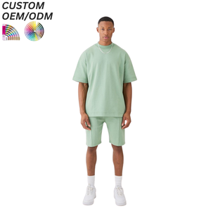 Ensemble de t-shirts en coton respirant tricoté pour homme, deux pièces, style streetwear décontracté, vêtements d'été, impression sérigraphique, logo personnalisé, OEM ODM - Product Image 3