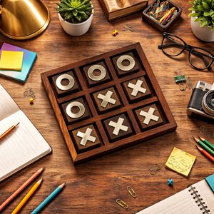 Jeu de Tic Tac Toe en bois fait main |   Plateau de jeu de Tic-Tac-Toe en bois de palissandre indien |   Coffret cadeau de jeu de stratégie décoratif de classe premium - Product Image 2