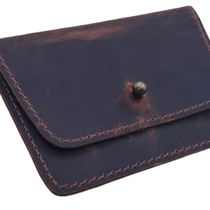 Classic Genuine Leather Unisex Vintage Card <b>Wallet</b> with Button Closure Polyester Lining Multi-Function - Product Image 1