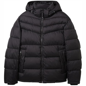 Veste matelassée à capuche noire pour homme, rembourrée de duvet, coupe-vent, décontractée, couleur unie, polyester, fermeture éclair, coupe classique, style hiver - Product Image 3