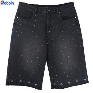 กางเกงยีนส์ขาสั้นสไตล์ฮิปฮอปสำหรับฤดูร้อน ลวดลายวินเทจ พิมพ์ลายเต็มตัว ประดับด้วยคริสตัล ผลิตโดยผู้ผลิต กางเกงขาตรงสำหรับผู้ชาย - Product Image 3