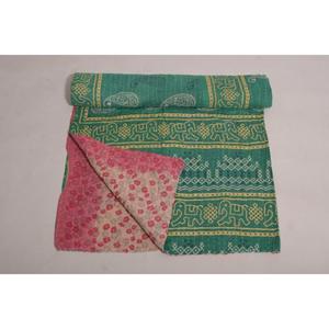 Couverture Kantha indienne vintage faite à la main, imprimée de motifs floraux, en coton, écologique, style bohème, réversible - Product Image 4