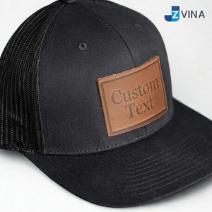 Custom Logo Leather Patch Trucker <b>Cap</b> Denim Blue Mesh Back Adjustable Unisex Casual <b>Hat</b> 6-Panel Spring Summer - Product Image 3