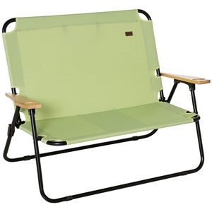 Sedia da Campeggio Pieghevole per 2 Persone con Braccioli in Legno, Verde, per Spiaggia e Viaggi all'Aperto - Product Image 1