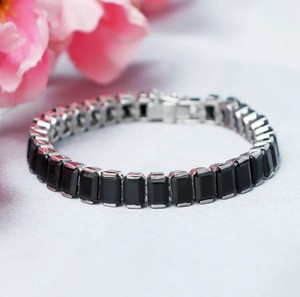 Black Onyx Stone <b>Charm</b> Bracelet 925 Sterling Silver Gold Plated Elegant Gemstone Fine Jewelry for Women & Unisex Party Occasion - Product Image 3