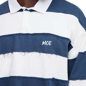 T-shirt pour homme à manches longues, rayé, inspiré du rugby, avec panneaux à coutures brutes, en coton premium, fabrication OEM en gros - Product Image 3