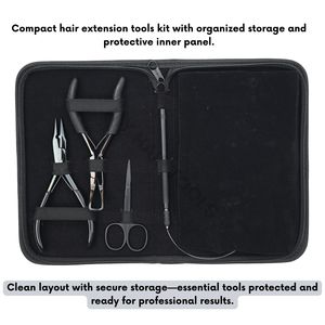Kit complet d'outils pour extensions de cheveux noirs avec pince à perles, pince à fermer les perles, aiguilles courbées pour extensions de cheveux et mini-ciseaux - Product Image 6