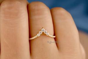Modern Curved Wedding Band Chevron <b>Stacking</b> <b>Ring</b> Yellow <b>Silver</b> Curved Wedding Band Moissanite Diamond <b>Stacking</b> <b>Ring</b> Lab Diamond - Product Image 1
