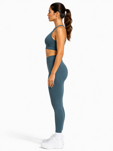 2-Piece Yoga Set Racerback Crew Neck <b>Crop</b> <b>Top</b> High-Waist Full-Length Leggings Contrast-Stitch Seamless Eco-Friendly Plus Size - Product Image 2
