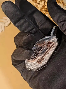 Colgante de Número con Incrustaciones de Piedras, Chapado en Rodio, Plata de Ley y Piedra Negra, Estilo Hip Hop, Joyería Personalizada para Hombre - Product Image 4