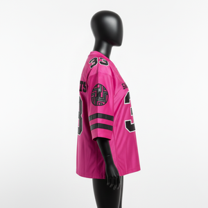 Camiseta de Fútbol Femenina de Alta Calidad, 180GSM, Micro Poliéster Suave al Tacto, Diseño de Paneles Rosa y Negro, Personalizable, Camiseta de Fútbol Femenina de Algodón - Product Image 3