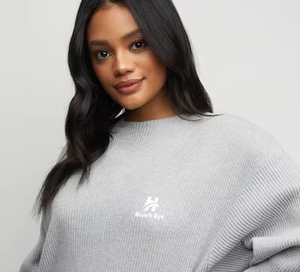 Sweat-shirt en tricot surdimensionné pour femme HawkEye, col rond, épaules tombantes, manches longues, gris uni avec poches, vêtements d'automne - Product Image 4