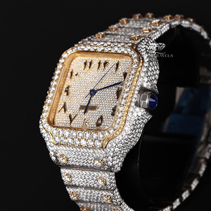 นาฬิกาข้อมือผู้ชายหรูหราประดับเพชรโมอิสซาไนต์ทรงสี่เหลี่ยม หน้าปัดตัวเลขอารบิกสองสี ตัวเรือนสแตนเลสสตีล ระบบออโตเมติก เหมาะสำหรับใช้ในชีวิตประจำวัน - Product Image 2