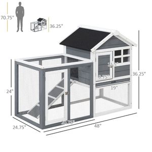 Conejera de Madera Resistente a la Intemperie de 48 Pulgadas con Techo Inclinado de Asfalto, Corral Interior/Exterior para Conejos, Jaula Divertida para Mascotas - Product Image 2