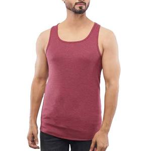 เสื้อกล้ามคอกลมสีแดงเลือดหมูสำหรับผู้ชาย แขนกุด ผ้าถักเนื้อฝ้าย สีพื้น ทรงพอดีตัว สไตล์ลำลอง - Product Image 1