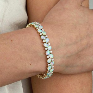 Pulsera de tenis de plata de ley chapada en oro con ópalo de fuego etíope para mujer, joyería de lujo elegante, regalo - Product Image 1
