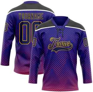 Maillot de hockey sur glace personnalisé OEM avec col en dentelle, nom et numéro entièrement imprimés par transfert thermique, 100% polyester respirant, séchage rapide pour l'hiver - Product Image 4