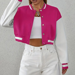 Chaqueta Varsity Corta Acolchada para Mujer, Bordado Personalizado en Crochet, Manga Larga, Cuero Vacuno, Transpirable y Ecológica - Product Image 1