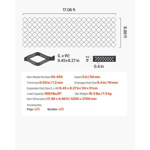 แผ่นตาข่ายกรวดหนา 2 นิ้ว ขนาด 17.06 x 8.86 ฟุต รับน้ำหนักได้ 1880 ปอนด์ต่อตารางฟุต แผ่นตาข่ายระบายน้ำสำหรับพื้นหญ้า ขนาด 5200 x 2700 มม. สำหรับทางเดินรถ - Product Image 4