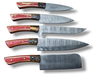 Ensemble de couteaux de chef en acier Damas à cinq pièces Nordic Forge, manches en bois Pakka, fabrication artisanale OEM personnalisée, ensemble de couteaux de cuisine avec sac de transport - Product Image 1
