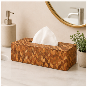 Boîte à mouchoirs décorative en bois artisanale avec motif en chevron incrusté, porte-mouchoirs rectangulaire moderne pour la décoration de la maison ou du bureau - Product Image 2