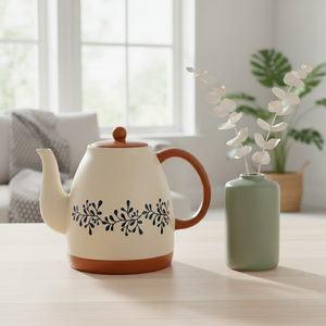 Tetera de Gres de Primera Calidad 3461043-1.0: Diseño Botánico con Impresión por Tampografía, Acabado Mate Suave - Product Image 3