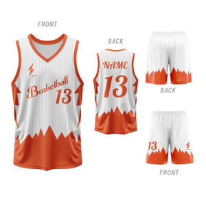 Conjunto de Uniforme de Baloncesto Personalizado, Naranja y Blanco, Impresión Sublimada, Cuello en V, Sin Mangas, Malla Transpirable, 100% Poliéster, Unisex, Adulto, Deportivo - Product Image 6