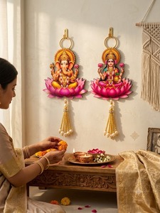 Calcomanía de Pared de MDF Laxmi Ganesh, Decoración Tradicional India para el Festival Diwali, Mandir Pooja, Hogar, Oficina, Ídolos de Dioses Hindúes - Product Image 6