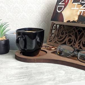 Wooden <b>Bookend</b> With Cup Holder And Sunglasses Tray Rustic Design For Adults Irregular Shape Handcrafted Wood <b>Bookends</b> - Product Image 2