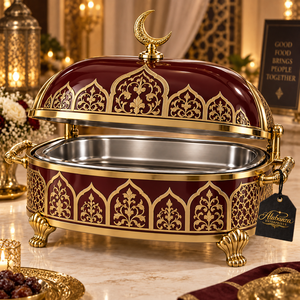 Luxury <b>Royal</b> Blue Round Stainless Steel Chafing Dish with Silver Arabic Design Crescent Lid 24cm Diameter Durable Eco-Friendly - Product Image 3