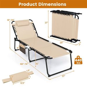 Chaise longue de patio beige surdimensionnée de 27 pouces de large, dossier réglable à 4 positions, chaise pliante pour bronzer, idéale pour la plage - Product Image 3
