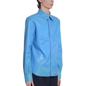 Camisas de Hombre con Logotipo Personalizado al por Mayor, Camisas de Cuero Genuino de Alta Calidad, Ropa Casual para Hombre, Camisas de Cuero Ligeras con Cuello Alto - Product Image 5