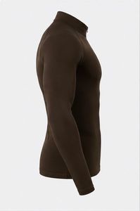 Men's Long Sleeve <b>Compression</b> Shirt Full Zip Dark Brown Quick Dry Spandex Polyester All Seasons Workout Top - Product Image 6