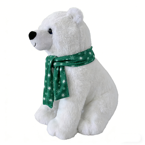 Peluche d'ours polaire blanc moelleux et doux, avec écharpe verte d'hiver imprimée de flocons de neige blancs, ours polaire blanc assis et moelleux - Product Image 1