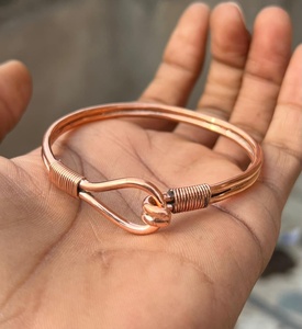 Bracelet jonc en cuivre pur fait main, double fil massif, artisanat en cuivre, fermoir marin, bijoux de guérison pour hommes et femmes, OEM. - Product Image 2