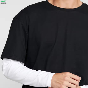 Double <b>Layer</b> Sleeve Shirt Men Heavyweight Cotton Crewneck Mock Long Sleeve <b>Top</b> Plain Casual Streetwear Clothing - Product Image 5