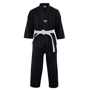 En noir avec ceinture blanche, tissu 100% coton, tenue de taekwondo pour hommes en vente en gros, vêtements d'arts martiaux, uniforme de taekwondo - Product Image 1