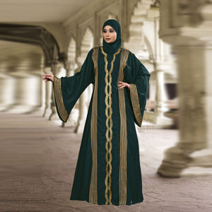 Abaya islamique modeste Nida pour l'Aïd, col en V, broderies, panneaux ornés, élégante, fluide, manches longues, longueur au sol, vêtements pour femmes - Product Image 5